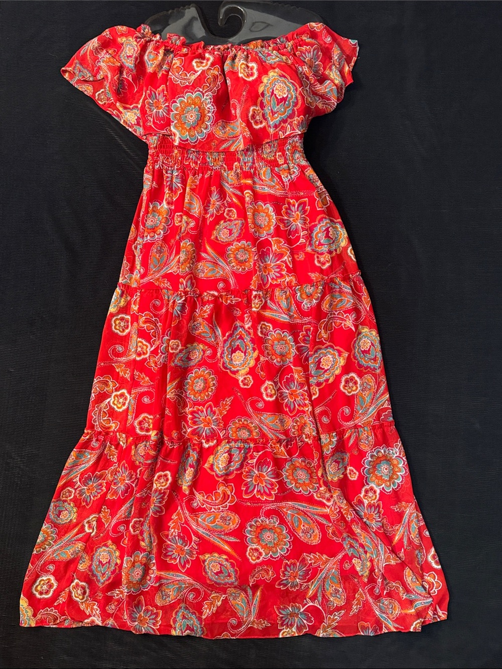 Rabbit Rabbit Rabbit Paisley Print Lined Tiered Maxi Dress - Like new! Petite 4 - Picture 2 of 9